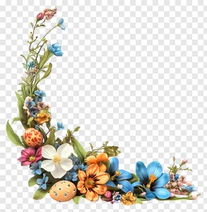 Floral Corner PNG - Colorful Spring Flowers & Easter Eggs PNG image