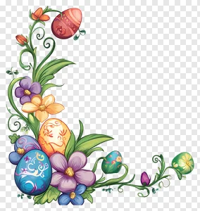 Easter Floral Corner PNG - Colorful Eggs & Flowers PNG image