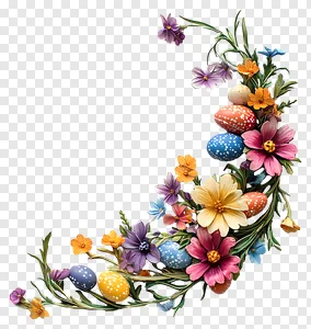 Easter Floral Corner PNG - Colorful Eggs & Flowers PNG image