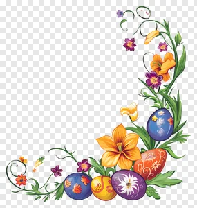 Easter Floral Corner PNG - Colorful Eggs & Spring Flowers PNG image