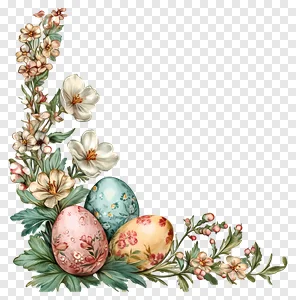 Watercolor Easter Eggs & Floral Corner PNG PNG image