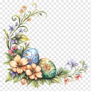 Watercolor Easter Eggs & Floral Corner PNG PNG image