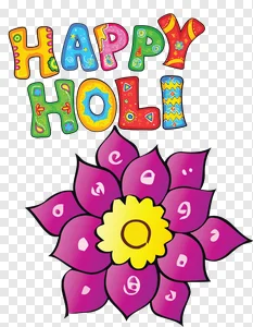 Happy Holi Festival PNG with Colorful Decorative Text & Vibrant Flower - Free Download for Festive Celebrations PNG image