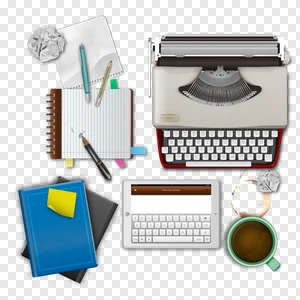 Vintage Typewriter and Modern Tablet Desk Workspace PNG Image PNG image