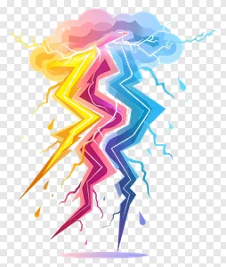 Vibrant Multicolored Lightning Storm Cloud PNG with Transparent Background PNG image