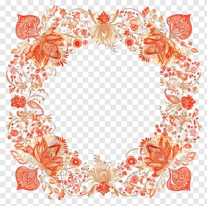 Elegant Vintage Floral Frame PNG with Intricate Orange and Red Botanical Ornaments PNG image