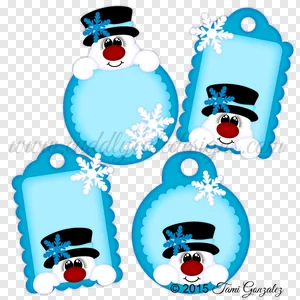 Cute Snowman Holiday Gift Tags PNG with Snowflakes for Christmas DIY Crafts PNG image