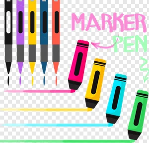 Colorful Felt Tip Marker Pens Illustration PNG with Artistic Strokes PNG image
