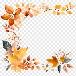 Beautiful Watercolor Autumn Leaf Corner Frame PNG for Fall Design PNG image