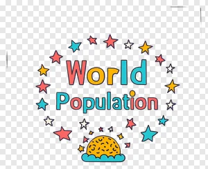 World Population Text Design with Decorative Colorful Stars PNG PNG image